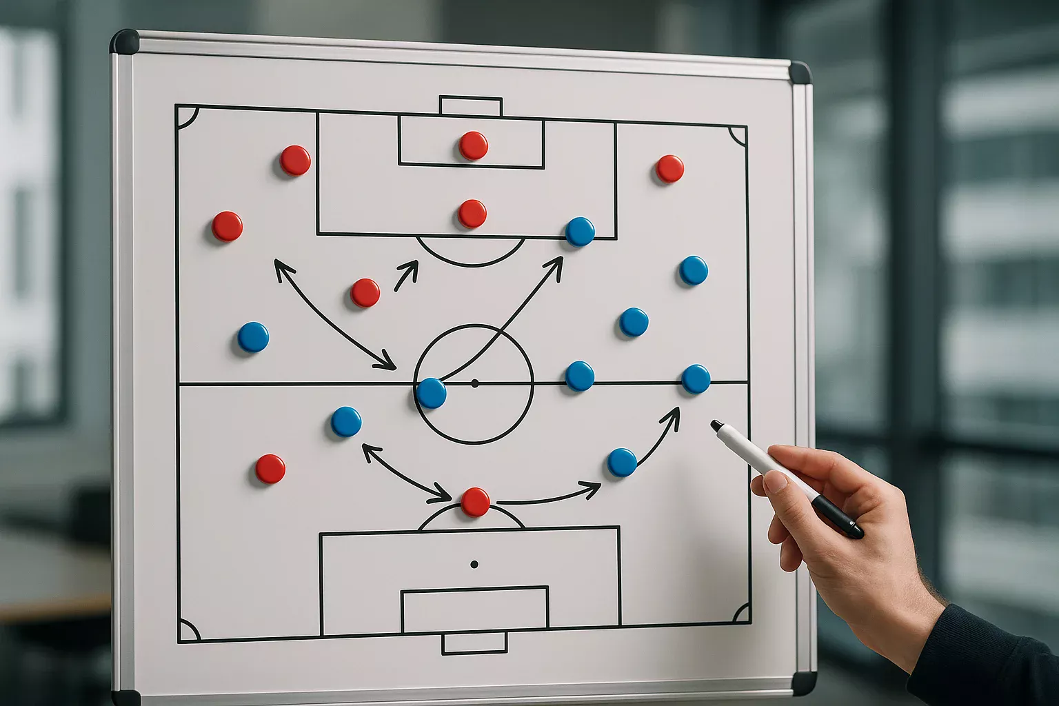 Quadro tactico com diagrama de formacoes e movimentacoes de futebol