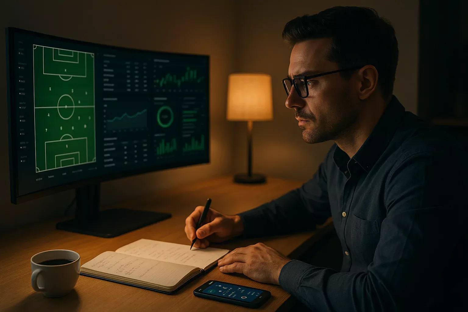 Apostador profissional a analisar estatísticas desportivas no computador